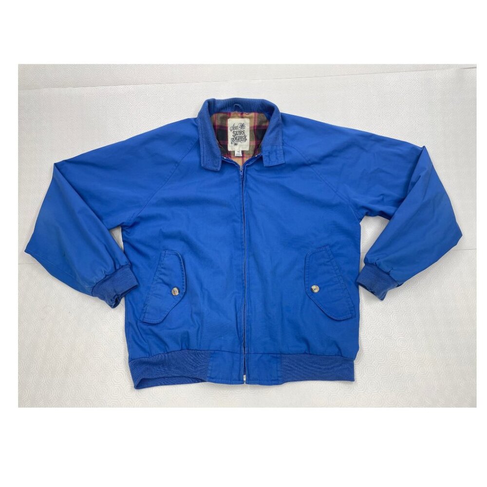 Vintage 80s Sears Blue Harrington Cotton Distressed Bomber Mod Jacket Men's M